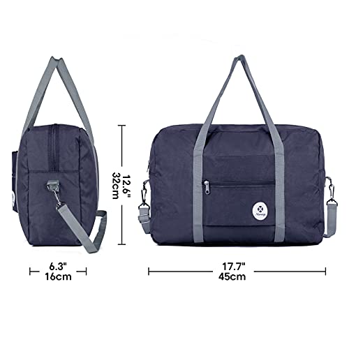 For Spirit Airlines Personal Item Bag Foldable Travel Duffel Bag Tote Carry on Luggage Duffle Overnight for Women and Men - color: 3112 Dark Blue ( with Shoulder Strap)