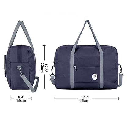 For Spirit Airlines Personal Item Bag Foldable Travel Duffel Bag Tote Carry on Luggage Duffle Overnight for Women and Men - color: 3112 Dark Blue ( with Shoulder Strap)