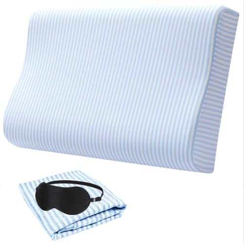 Pillow Case for Memory Foam Neck Pillow,Soft Cotton Pillow Cover Zippered,Pillow Protector for Neck Cervical Pillow Latex Pillow… - color: Blue Stripes, size: 20x12 Inch (Pack of 1)