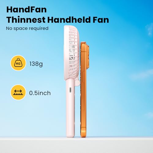 HandFan Ultra-Slim & Lightweight Handheld Fan (0.5in,0.3lb), 5 Speeds Portable Hand Held Fan USB Rechargeable 180° Foldable, Quiet Summer Essentials with Lanyard for Travel/Concerts/Lash (Pink) - color: Pink
