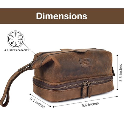 LEATHER VILLAGE Genuine Leather Dopp Kit – Large Travel Toiletry Bag with Waterproof Lining, Dual-Zip Design for Men & Women, Organizer for Shaving, Makeup & Essentials - Rustic Brown - color: Rustic Brown