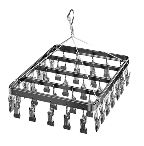 Pants Hanger Clothes Drying Racks Clip Hangers Metal with 36 Clips Windproof Hook Underwear Hanger Foldable Laundry Clip forJeans Yoga Leggings Trousers Socks Bras (Grey) - color: Gray