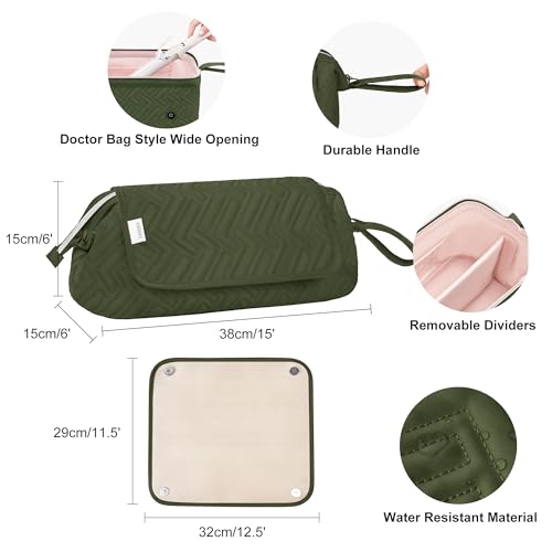 Leudes Hair Tools Travel Bag for Women Heat Resistant Mat for Travel Essentials Hot Tools Straighteners,Flat Irons,Curling Iron,Hot Air Brushes and Hair Dryer Organizer Bags 2 in 1 (Army GreenA) - color: Army GreenA