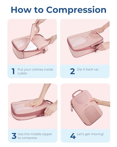 BAGSMART Compression Packing Cubes, 6 Set Packing Cubes for Suitcases, Lightweight Suitcases Organizers Bag Set & Compression Travel Cubes, Travel Essentials Packing Organizers - color: 02-Baby Pink