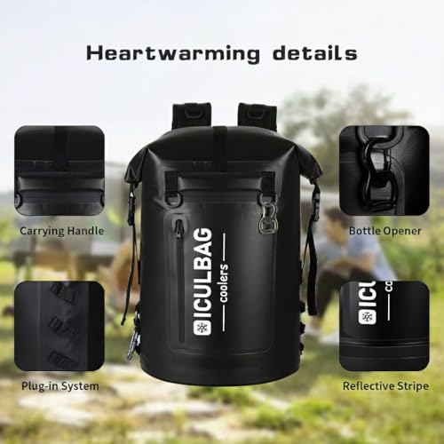 48cans Large Cooler Backpack Insulated Waterproof for Men Women Insulated Backpack Cooler Leak Proof Waterproof for 12 Hours Cooling for Camping Picnic Hiking Beach Travel Kayaking - color: Black