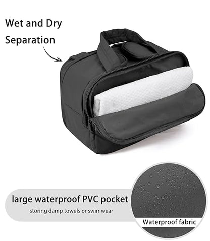 Travel Toiletry Bag for Women, Large Wide-open Puffy Cosmetic Makeup Bag with Wet-Dry Separation, Multi-Pocket Organizer with Carry Handle for Toiletries, Cosmetics, Essentials, Black - color: Black