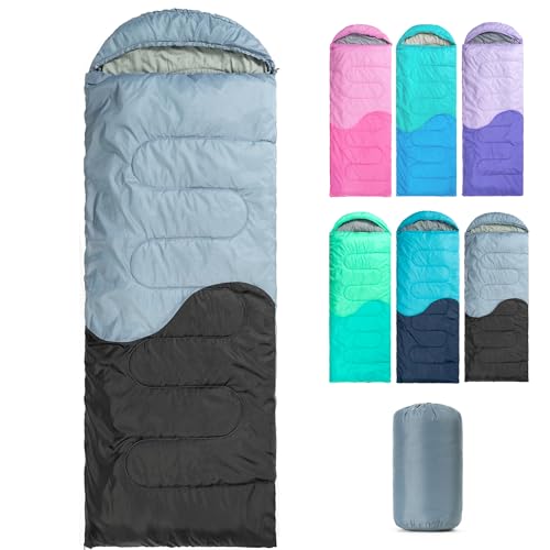 Sleeping Bag - 3 Seasons for Adults Kids Boys Girls Camping Hiking - Warm Cold Weather Lightweight Portable with Compression Bag for Backpacking in Spring, Summer, Fall and Winter - color: 4 lbs-Black Grey
