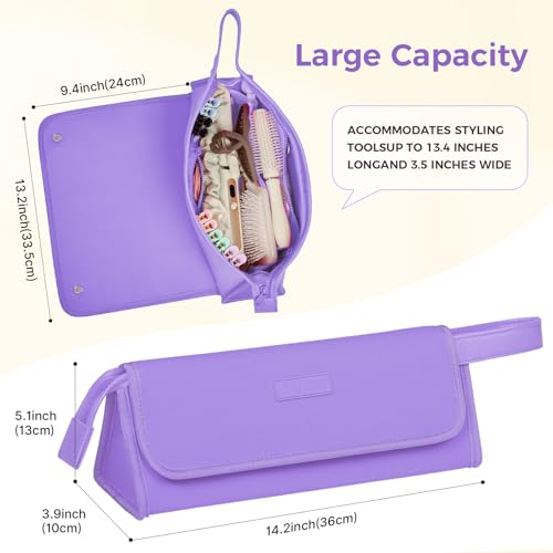 JKAOO Hair Tools Travel Bag and Heat Resistant Mat, 2 in 1 Portable Organizer Hair Travel Case for Curling Iron, Hair Straightener, Flat Irons, PU Hangable Handle, Neoprene (Purple) - color: Purple