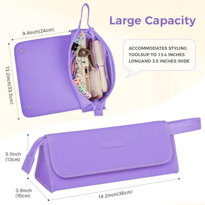 JKAOO Hair Tools Travel Bag and Heat Resistant Mat, 2 in 1 Portable Organizer Hair Travel Case for Curling Iron, Hair Straightener, Flat Irons, PU Hangable Handle, Neoprene (Purple) - color: Purple