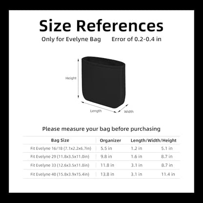DGAZ Silky Purse Organizer Insert Fits Evelyne TPM/PM/GM/TGM Bags, Luxury Handbag & Tote Organizer, Simplicity bag organizer（Black,TPM）