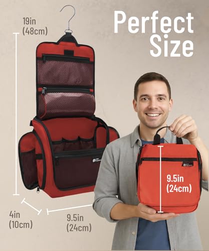 D&D Wanderlust D&D Hanging Travel Toiletry Bag for Men and Women – Cosmetics, Makeup and Toiletries Organizer Kit with 10 Compartments - color: Red