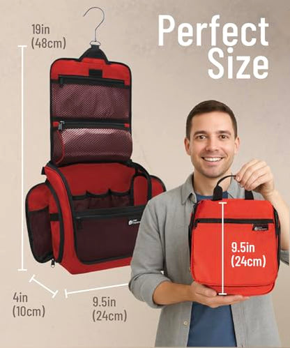 D&D Wanderlust D&D Hanging Travel Toiletry Bag for Men and Women – Cosmetics, Makeup and Toiletries Organizer Kit with 10 Compartments - color: Red