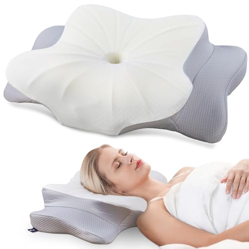 DONAMA Cervical Pillow for Neck and Shoulder,Contour Memory Foam Pillow,Ergonomic Neck Support Pillow for Side Back Stomach Sleepers with Pillowcase - color: Grey, size: Queen Size