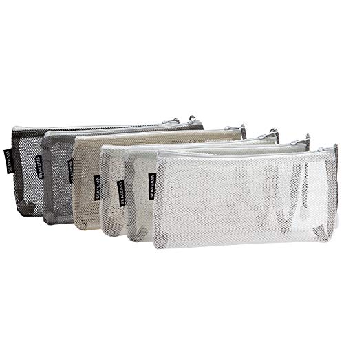 Sea Team 6pcs Multicolored Portable Travel Toiletry Pouch Nylon Mesh Cosmetic Makeup Organizer Bag with Zipper, Monochrome - color: Monochrome, size: 7.9 x 1 x 4.5 Inches
