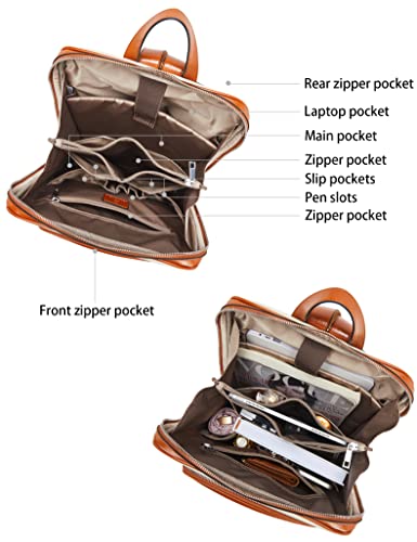BOSTANTEN Leather Laptop Backpack for Women 15.6 inch Computer Bag Travel Work Daypack - color: 1-beige&brown