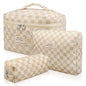 Gosect 3pc Makeup Bag Set, Quilted Makeup Bag Set, Large Floral Cosmetic Bag for Women, Cute Cotton Makeup Bags, Flower Travel Toiletry Organizer Bag (Checkered) - color: Checkered