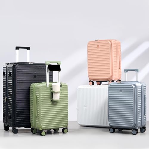HanTrip Hard Shell Suitcases 24 Inch Check in Luggage with Spinner Wheels Cup Holder, Lightweight Top Opening Expandable Luggage Hard Case Rolling Medium Checked Suitcase with Lock, Black - color: Black, size: Expandable 24 Inch