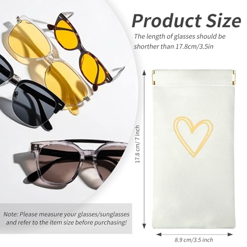 Glasses Case Soft, Eyeglass Cases for Women Portable Squeeze Top PU Leather 2 Pack Glasses Pouch with Cleaning Cloth - color: Off-white Love+brown Love