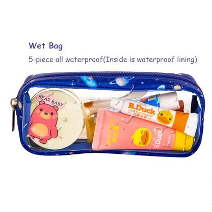 Remobia Hicol TSA Approved 5-Piece Diaper Bag Organizer Pouch Set Clear Waterproof TPU Kids Toiletry Storage Set Travel Packing Clutch Cube Bags for Baby Nursing(Astronaut) - color: Astronaut