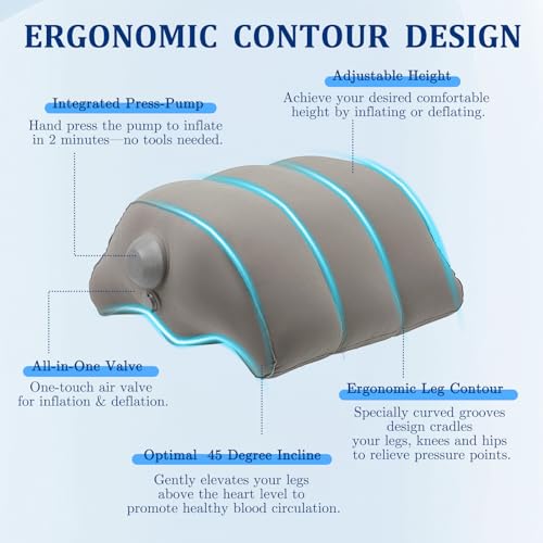 WIOR Inflatable Leg Elevation Pillow, Wedge Pillow for Sleeping Legs Swelling, Portable Blow-Up Leg Support Elevating Pillows for Injury Recovery Blood Circulation Knee Hip Foot Ankles Pain Relief