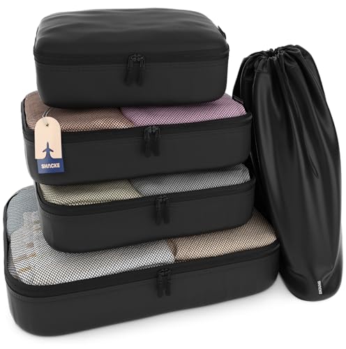 Shacke 5 Set Packing Cubes for Travel – Luggage Organizer & Suitcase Bags with Laundry Bag, Carry On Packing Organizer, Travel Accessories for Women Men (Air Black) - color: 5 Set - Air Black, size: Set of 5