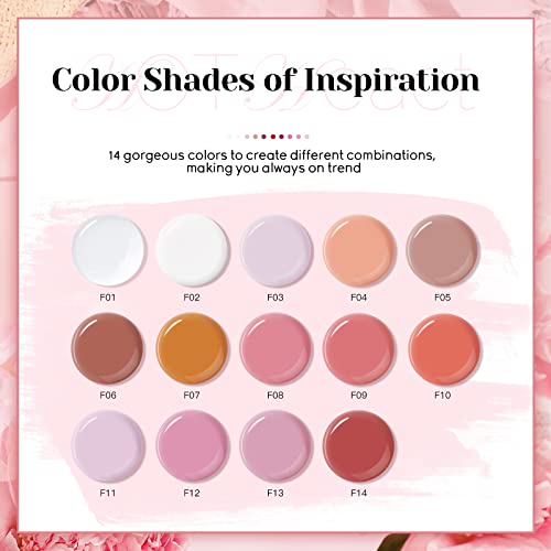 JEWHITENY 14 PCS Poly Nail Gel Kit Poly Extension Gel Kit Starter Kit With Slip Solution Professional Extension Set With LED Lamp Nail Art Design Beginner All In One - color: A01
