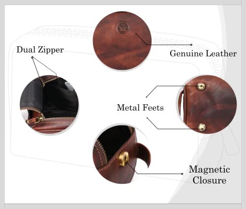 10" Premium Leather Toiletry Travel Pouch With Waterproof Lining | King-Size Handcrafted Vintage Dopp - Kit By Aaron Leather Goods (Dark Brown) - color: Dark Brown
