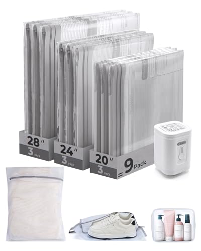 BAGSMART Vacuum Bags for Travel with Rechargeable Air Pump, Portable Space Saver Bags for Travel & Home, Vacuum Compression Seal Bag for Clothing, Blanket, 12 Pack-Gray - color: Gray, size: 12 Pcs Travel Sets