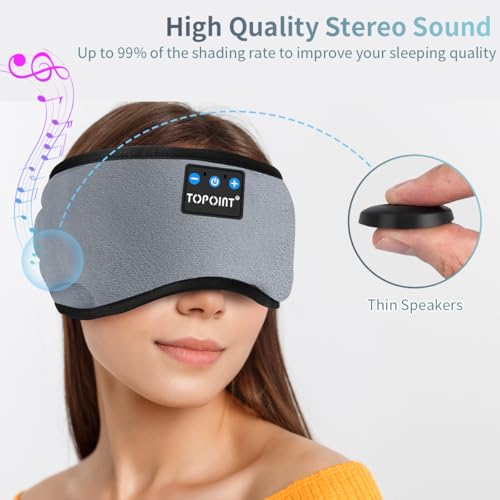 TOPOINT Sleep Mask with Headphones Bluetooth 5.4 Wireless, Sleep Headphones Earphones Earbuds with Microphone HD Speakers Music, Blackout Eye Mask for Sleeping Travel Meditation Men Women Cool Gadgets - color: Dark Grey, style: Ample Velvet