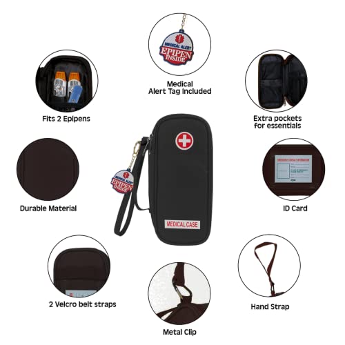 Jayour EpiPen Medical Carrying Case Insulated, Travel Medication Organizer Bag Emergency Medical Pouch, Fits 2 EpiPens, Asthma Inhaler, Anti-Histamine, Auvi-Q, Allergy Medicine Essentials, Black - color: Black