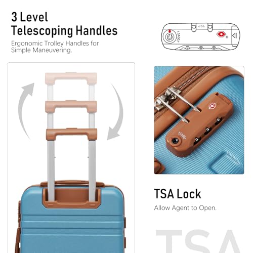 LONG VACATION Carry On Luggage Set 3 Piece, 20 Inch ABS+PC Hardshell Carry on Suitcase with Spinner Wheels TSA Lock & YKK Zipper - color: Blue, size: 3 Piece Set (20 Inch)