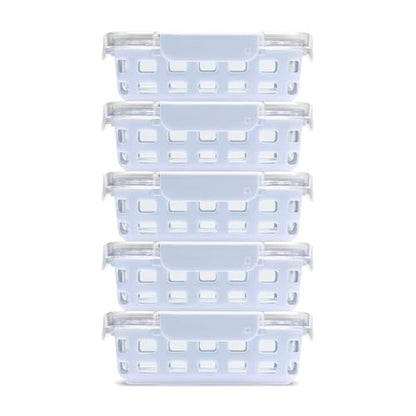 Ello Duraglass 3.4 Cup Meal Prep Sets 10Pc, 5 Pack Set- Glass Food Storage Container with Silicone Sleeve and Airtight BPA-Free Plastic Lids, Dishwasher, Microwave, and Freezer Safe, Halogen Blue - color: Halogen Blue with Sleeve