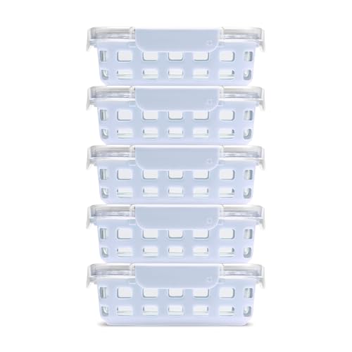 Ello Duraglass 3.4 Cup Meal Prep Sets 10Pc, 5 Pack Set- Glass Food Storage Container with Silicone Sleeve and Airtight BPA-Free Plastic Lids, Dishwasher, Microwave, and Freezer Safe, Halogen Blue - color: Halogen Blue with Sleeve
