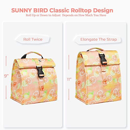 SUNNY BIRD Insulated Lunch Bag Rolltop Lunch Box Tote Bag for Women, Men, Adults and Teens (Grapefruit Pink) - color: Grapefruit Pink