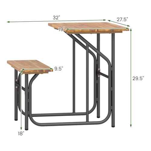 Giantex Single Picnic Table Bench Set, Acacia Wood Outdoor Dining Table Set, Heavy Duty Metal Frame, Rectangular Tabletop for Porch Patio Lawn Garden (27.5"x32"x29.5") - size: 27.5"x32"x29.5"