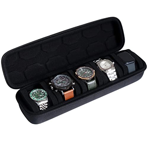 Watch Travel Case for Men and Women Portable Single Watch Storage box and Organizer for Wristwatches and Smart Watches - color: Black（5 slot）