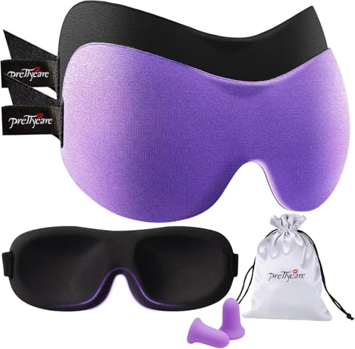 PrettyCare 3D Sleep Mask 2 Pack, Eye Mask for Side Sleeper - 3D Contoured Sleeping Mask Block Out Light for Men Women- No Eye Pressuer Night Masks with Ear Plugs & Travel Bag (Black＆Purple) - color: Black＆purple