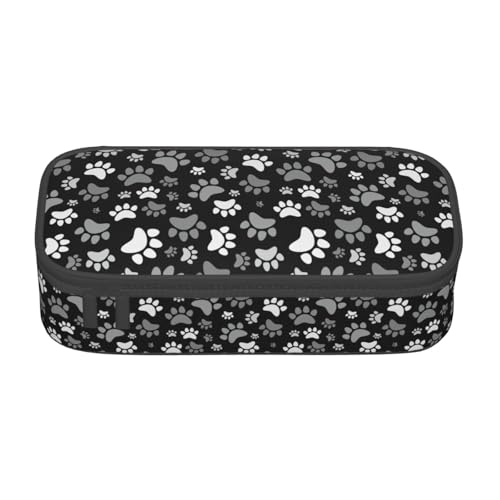 Perinsto Black And White Dog Animal Paws Pencil Case Big Capacity Multi Compartment Stationery Box Pencil Pouch Holder Desk Organizer For School Office Home - color: Paws #01