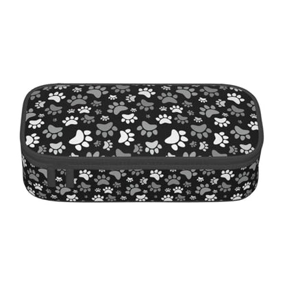 Perinsto Black And White Dog Animal Paws Pencil Case Big Capacity Multi Compartment Stationery Box Pencil Pouch Holder Desk Organizer For School Office Home - color: Paws #01