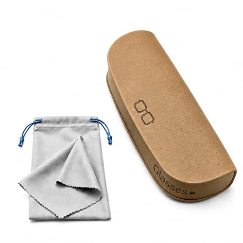 Glasses Case hard shell,3-in-1 Sunglasses Case & Eyeglass Case with Cleaning Cloth & Storage Pouch - color: Beige