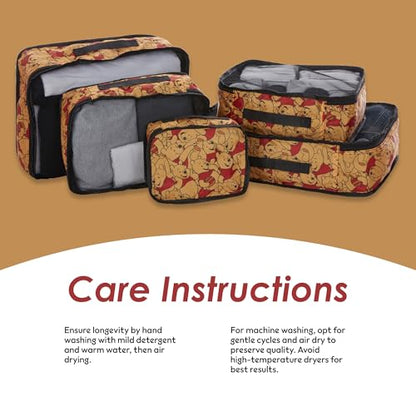 Disney Minnie Mickey Stitch Packing Cubes - Winnie the Pooh, Princess Cinderella, Cars, Toy Story 5 Piece Packing Cubes Compression - Travel Essential - Luggage Suitcase Organizer Set - color: Gold