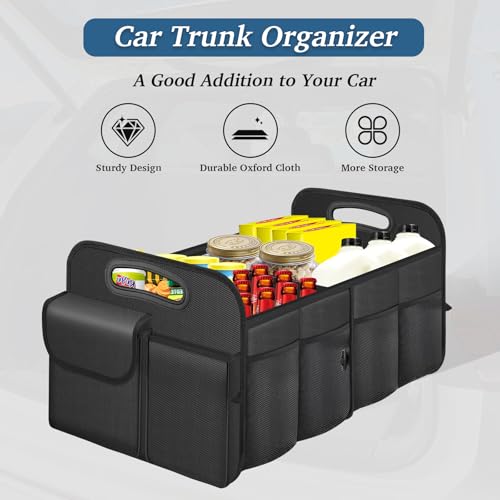 Trunk Organizer, Collapsible Waterproof car Trunk Organizer for SUVs & Sedans, Car Storage Organizers with Reinforced Handles, Car Accessories for Women and Men, 2 Compartments, 52L, Black - color: Black, size: Standard