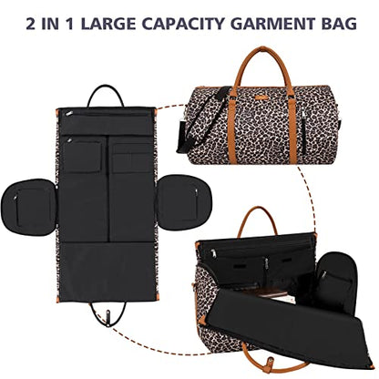 Garment Bag for Travel Convertible Carry On Garment Bag Large Travel Duffel Bags for Women 2 in 1 Hanging Suitcase Suit Travel Bags for Women & Men 3pcs Set - color: C-brown Leopard