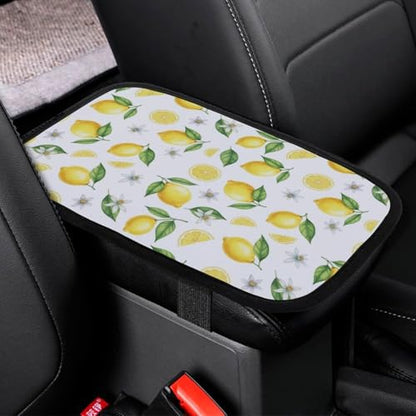 Car Armrest Box Pad Yellow Fruits Green Leaves Lemon Floral, Universal Style Waterproof Center Console Cover, Arm Rest Cushion Pads for SUV, Truck - color: Picture (76)