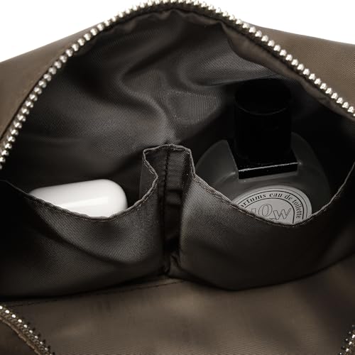 Organizer Bag Lightweight Cosmetic Bag with Ring Clasp Perfect Travel Makeup Bag for Women nylon Stand Up Design (Brown/Nylon) - color: Brown/Nylon