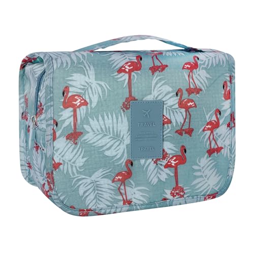 Portable Hanging Toiletry Bag for Travel,Small Multifunctional Makeup Cosmetic Bag for Women,Waterproof Travel Toiletries Organizer,Shower Bathroom Pouch with Hook for Gym,Camping - Grey Flamingo - color: Grey Flamingo