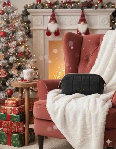 BAGSMART Makeup Bag Travel Toiletry Bag, Puffy Padded Make Up Bags for Women Makeup Organizer Case, Wide-open Pouch Purse Travel Essentials Toiletries Accessories Brushes, Black - color: 05-Black