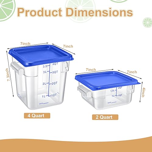 Barydat 4 Pcs Square Food Storage Containers with Lids Measurement Scales, 2qt & 4qt Clear Plastic Stackable Containers for Dough Proofing Baking Kitchen Restaurant and Pantry Organization(Blue) - color: Blue