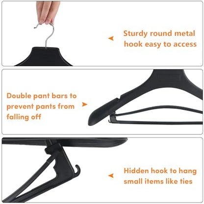 DEDU Suit Hangers for Men 20 Pack, Coat Hangers Non Slip Width 17.7", Black Extra WideThick Plastic with Pants Bar & Metal Hook - color: Black, size: 20 Pack