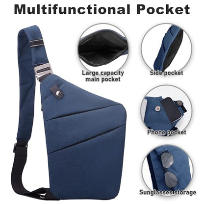 Anti Theft Travel Bag, One Shoulder Large Capacity Cross-body Bag Chest Fashion Lightweight Sling Bags for Travel Sports - color: Blue, style: Left Shoulder
